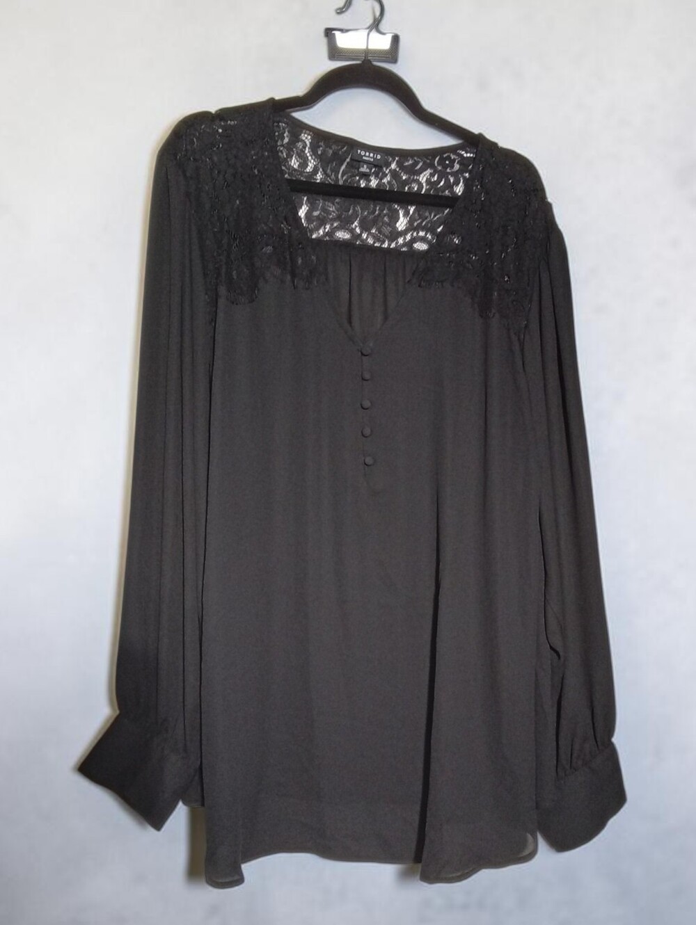 Torrid Black Lace Yoke Button-Front Blouse